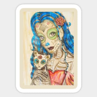 Catrina and her Cat in sepia Sticker